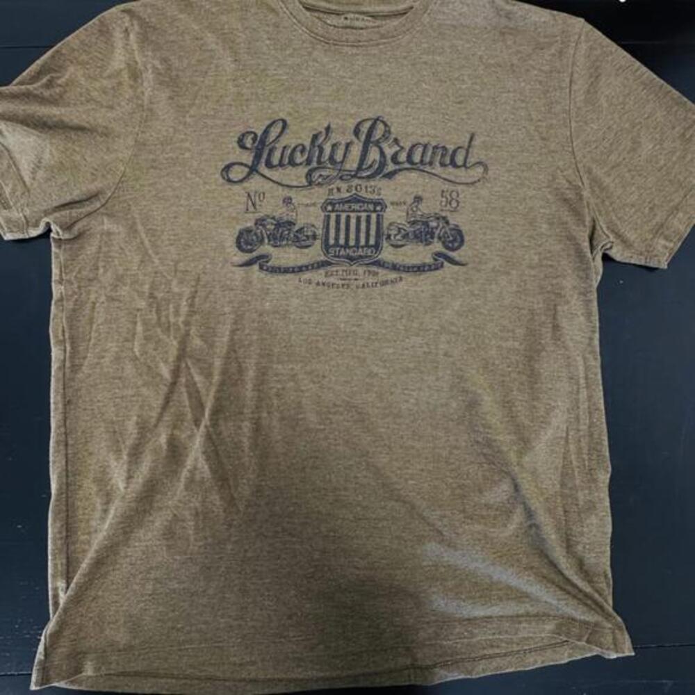Vtg Lucky Brand Men's XL Blue Green Motorcycle‎ Graphic Tee Style Shirt Denim